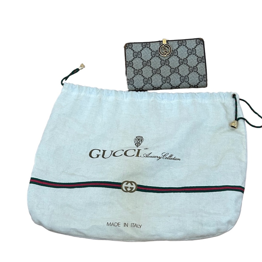 1970s Vintage Gucci Supreme Monogram Canvas Leather GG Gold Clasp Clutch Wallet - Picture 13 of 16